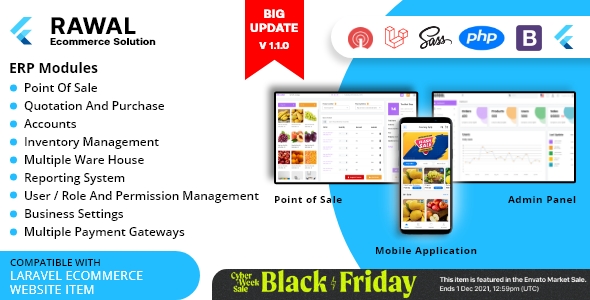 Rawal – Flutter & Laravel Ecommerce Solution with POS for Single & Multiple Location Business Brand