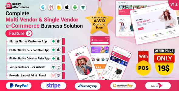 Ready ecommerce - Complete Multi Vendor e-Commerce Mobile App, Customer Website with Store POS